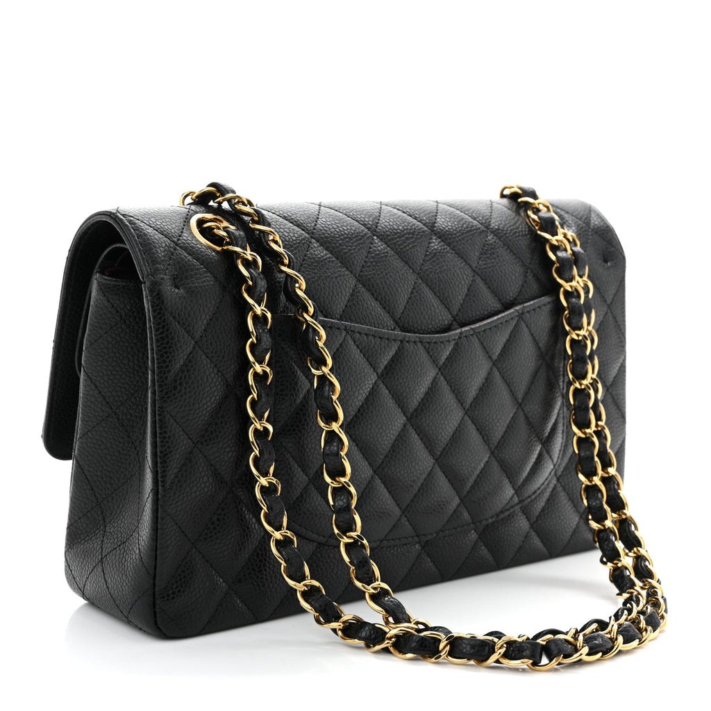 Caviar Quilted Medium Double Flap Black