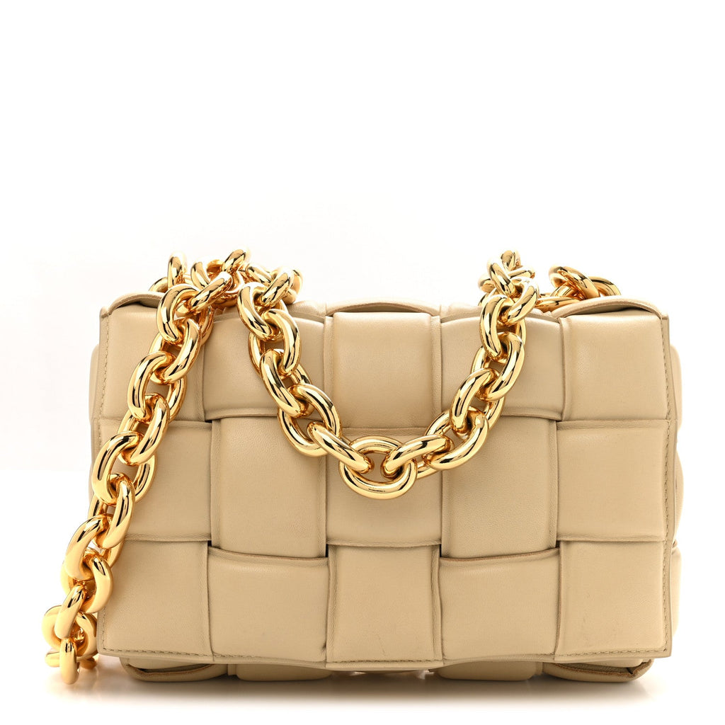 Lambskin Maxi Intreccio Padded Chain Cassette Crossbody Bag Porridge