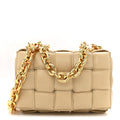 Lambskin Maxi Intreccio Padded Chain Cassette Crossbody Bag Porridge