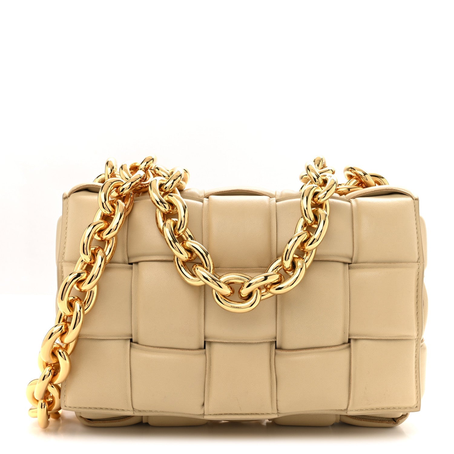 Lambskin Maxi Intreccio Padded Chain Cassette Crossbody Bag Porridge