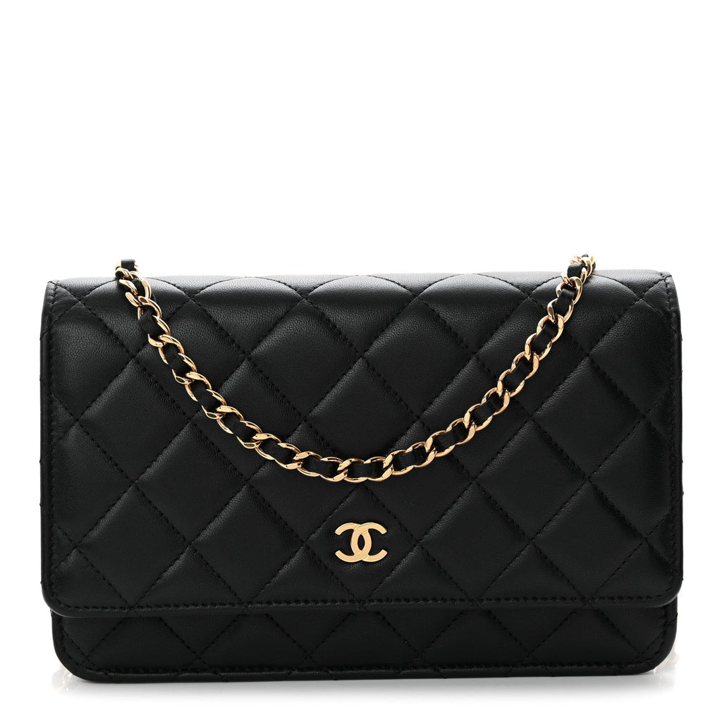 Lambskin Quilted Wallet On Chain WOC Black