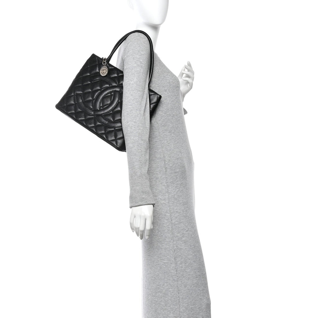 Caviar Quilted Medallion Tote Black