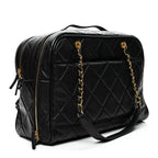 Shiny Grained Calfskin Quilted Travel Bowling Bag Black