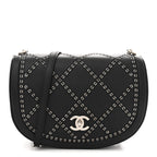 Calfskin Coco Eyelets Small Flap Bag Black