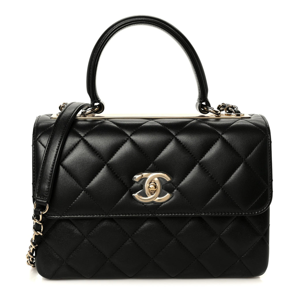 Lambskin Quilted Small Trendy CC Dual Handle Flap Bag Black