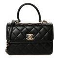 Lambskin Quilted Small Trendy CC Dual Handle Flap Bag Black