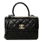 Lambskin Quilted Small Trendy CC Dual Handle Flap Bag Black