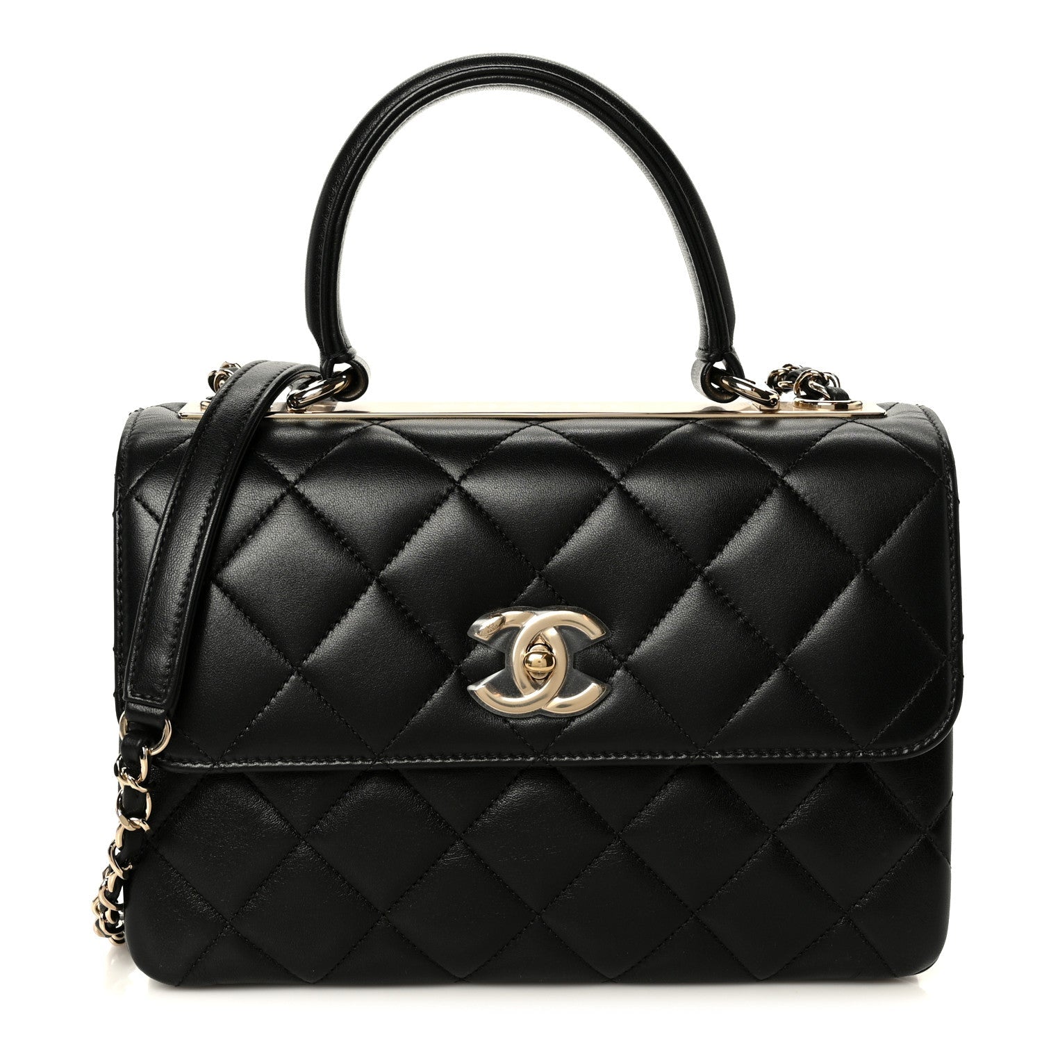 Lambskin Quilted Small Trendy CC Dual Handle Flap Bag Black