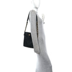 Calfskin Quilted Framing Chain Hobo Black