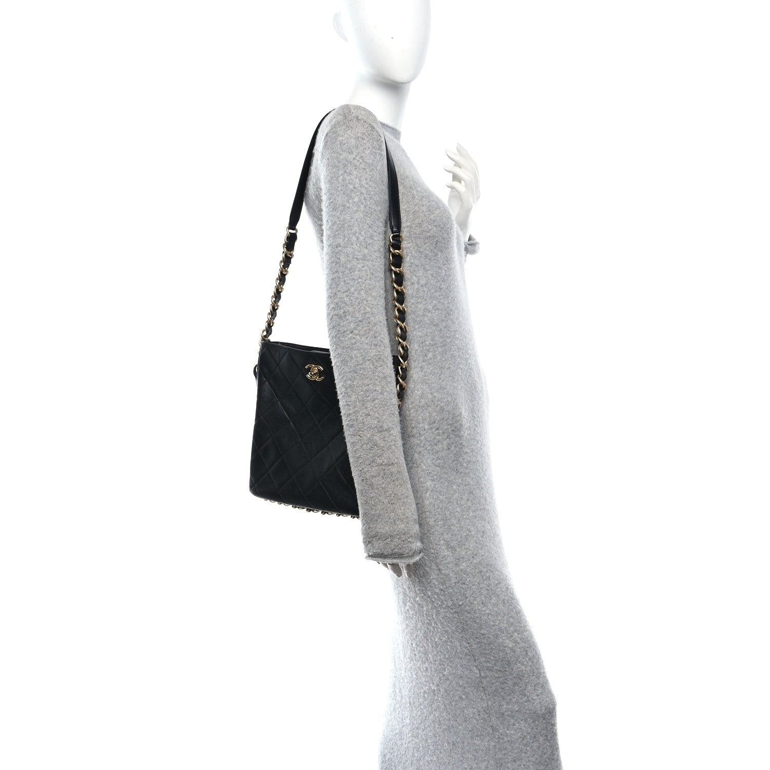 Calfskin Quilted Framing Chain Hobo Black