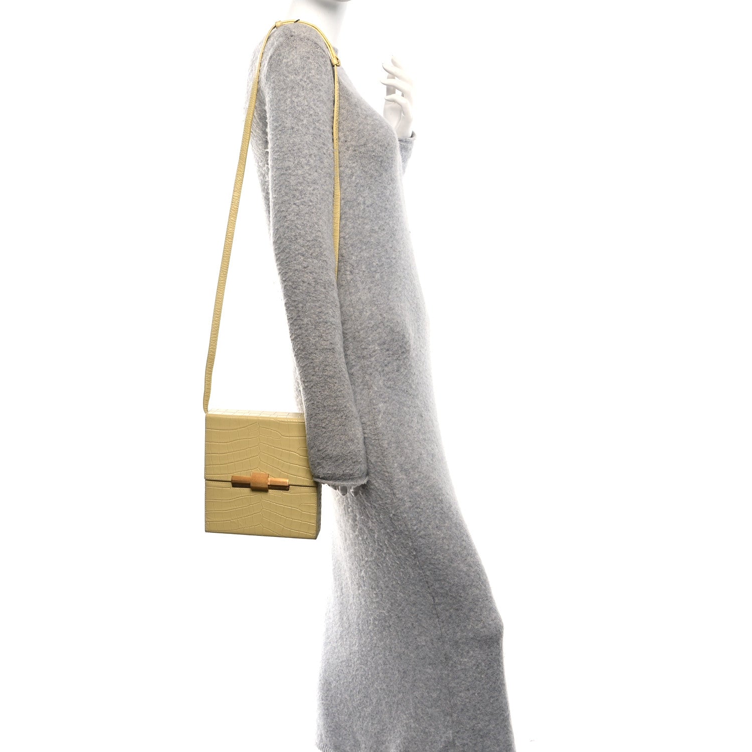 Calfskin Crocodile Embossed Daisey Box Clutch Yellow