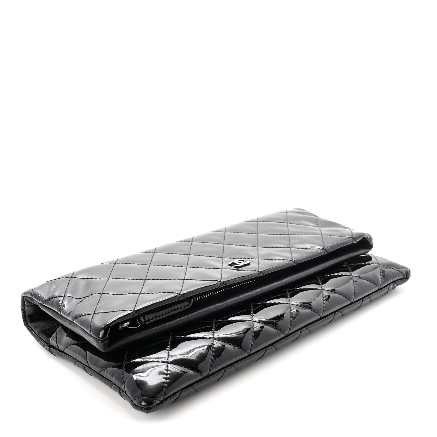Patent Calfskin Quilted Beauty CC Clutch Black