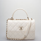 Chanel White Trendy CC Bag In Lambskin Leather With Top Handle In Small Size