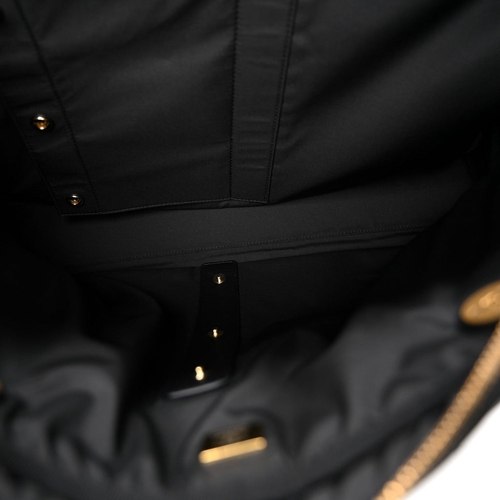 Shiny Grained Calfskin Quilted Travel Bowling Bag Black
