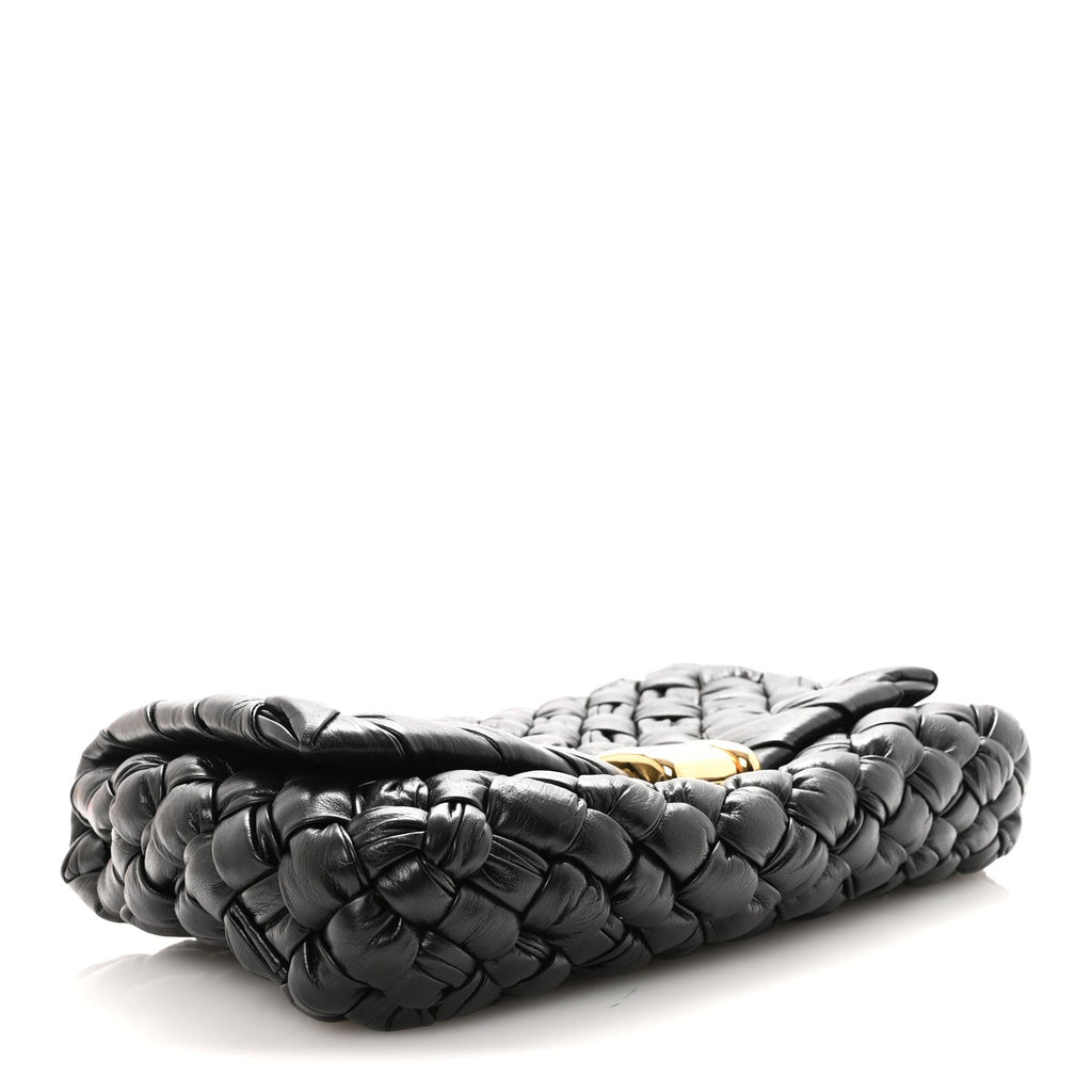Calfskin Intreccio Rumple Desiree Shoulder Bag Black