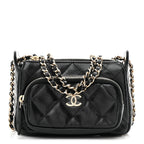 Shiny Crumpled Lambskin Quilted Mini Clutch With Chain Black