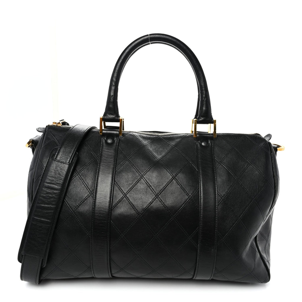 Calfskin Stitched Duffle Travel Bag Black