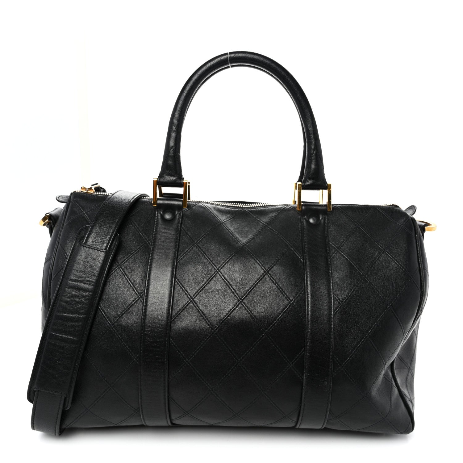 Calfskin Stitched Duffle Travel Bag Black