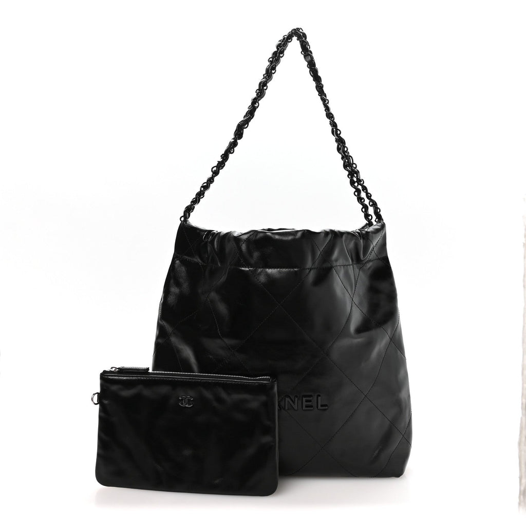Shiny Calfskin Quilted Small Chanel 22 So Black