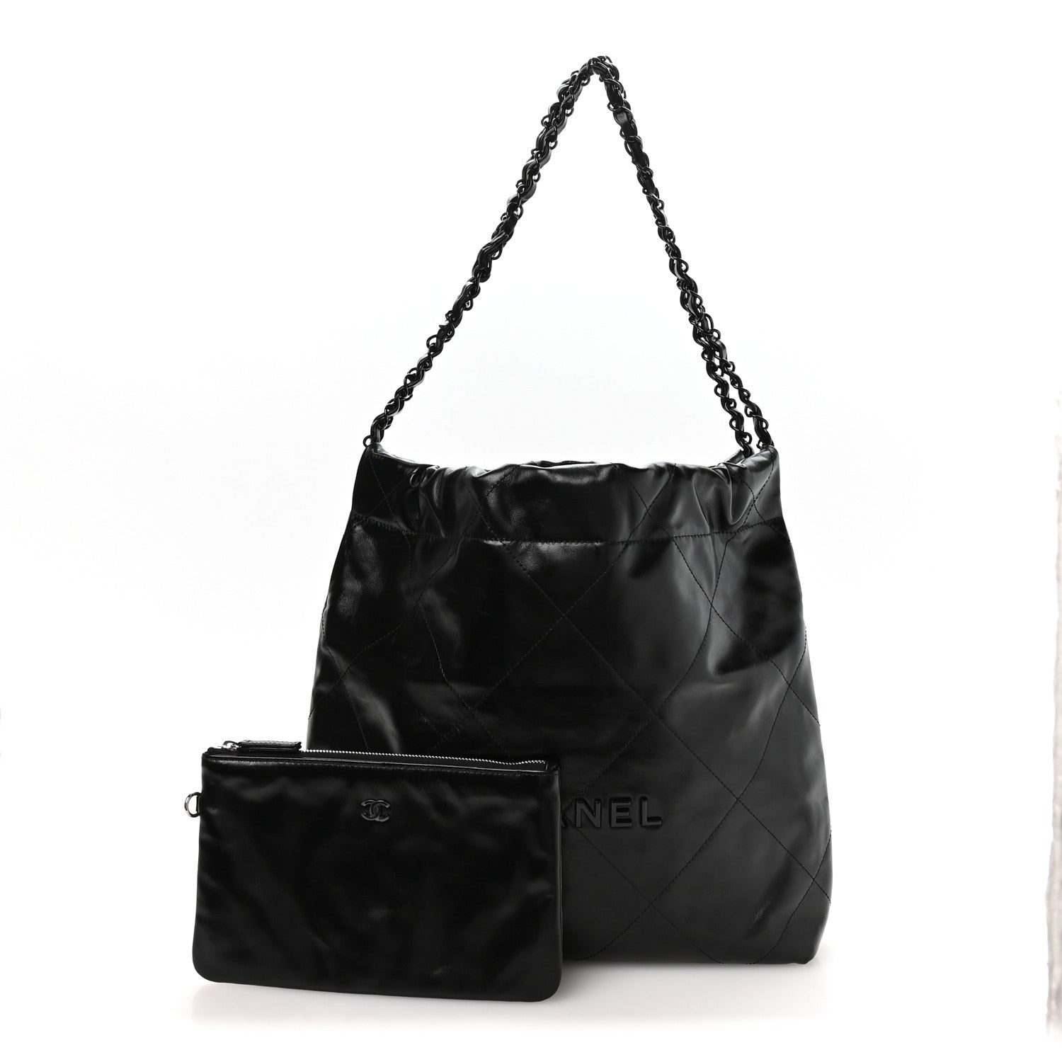 Shiny Calfskin Quilted Small Chanel 22 So Black