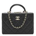 Lambskin Quilted Small CC Top Handle Box Bag Black