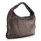 Metallic Nappa Intrecciato Medium Veneta Hobo Pewter