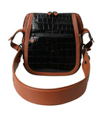 Balenciaga Black Brown Exotic Skin Leather Vertical Crossbody Purse Women's Bag