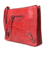 Balenciaga Red Exotic Skin Leather Classic Pouch Purse Wristlet Women's Bag