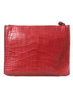 Balenciaga Red Exotic Skin Leather Classic Pouch Purse Wristlet Women's Bag