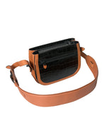Balenciaga Black Brown Exotic Skin Leather Shoulder Camera Purse Women's Bag