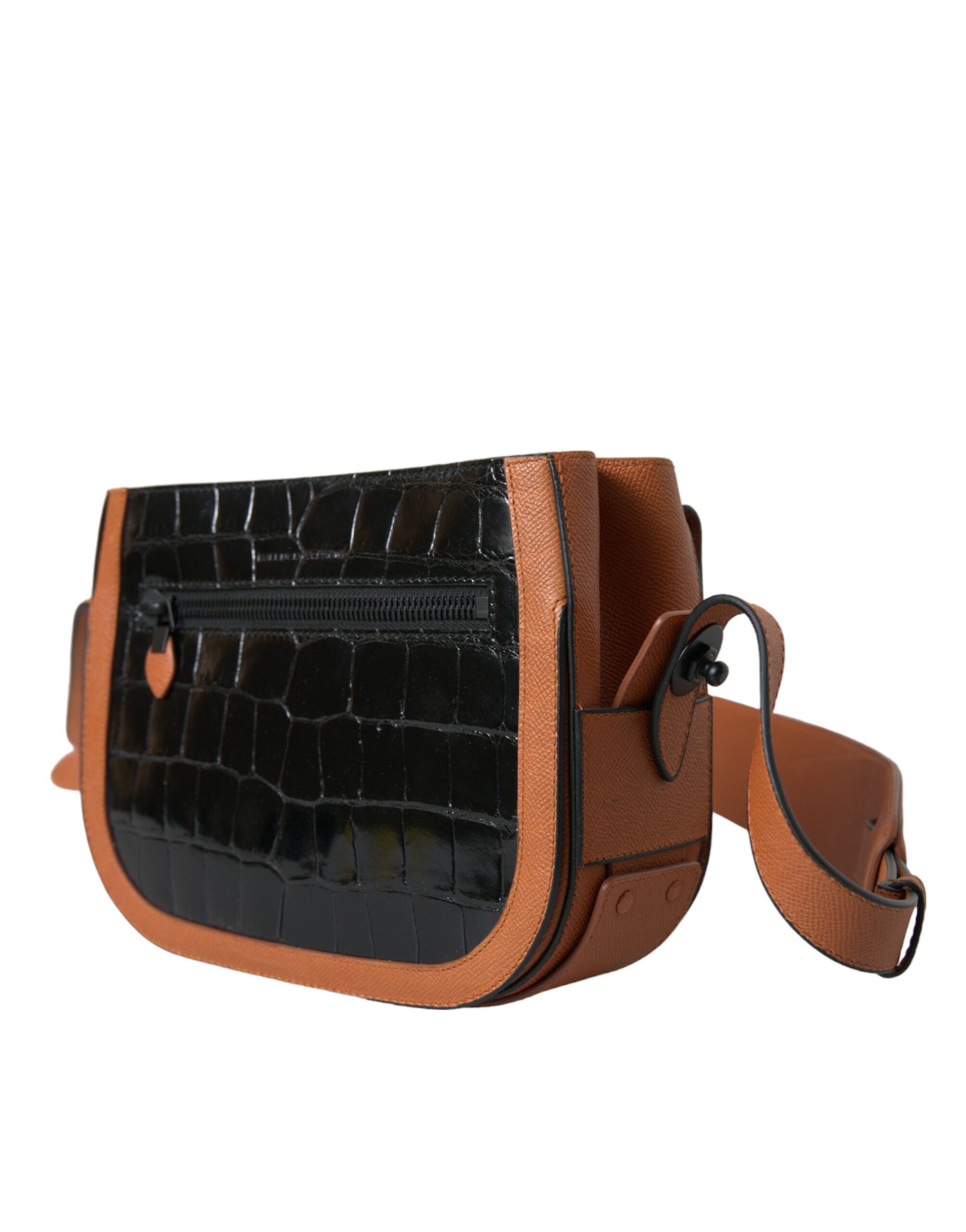 Balenciaga Black Brown Exotic Skin Leather Shoulder Camera Purse Women's Bag