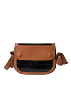 Balenciaga Black Brown Exotic Skin Leather Shoulder Camera Purse Women's Bag