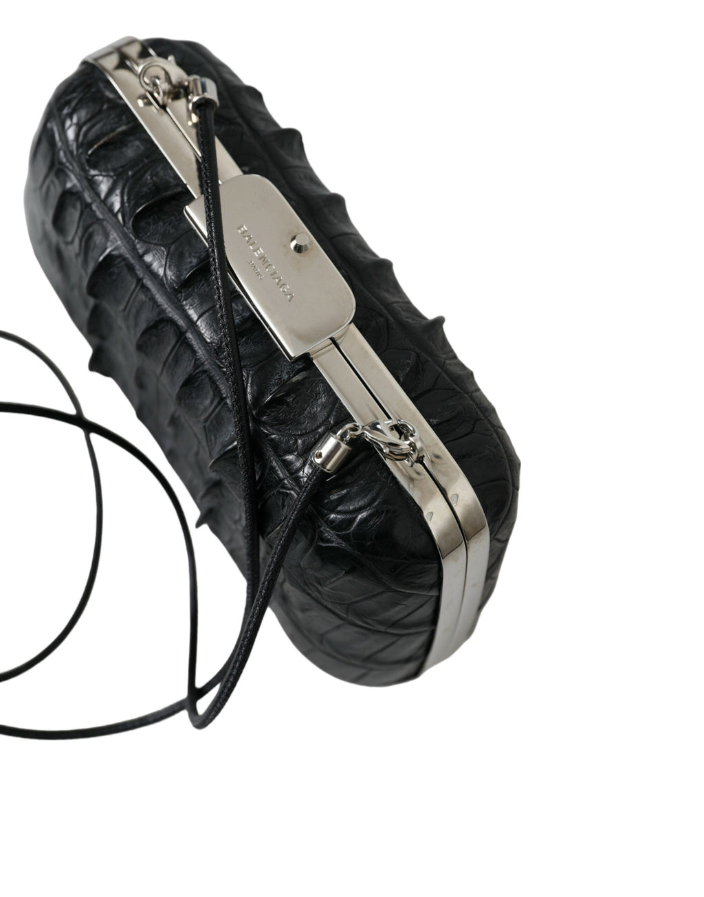 Balenciaga Black Exotic Skin Leather Shoulder Crossbody Box Clutch Women's Bag