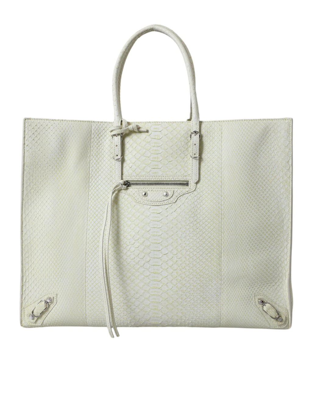 Balenciaga White Yellow Exotic Skin Leather Shopping Tote PAPIER Women's Bag