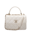 Chanel White Trendy CC Bag In Lambskin Leather With Top Handle In Small Size