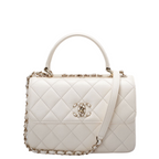 Chanel White Trendy CC Bag In Lambskin Leather With Top Handle In Small Size