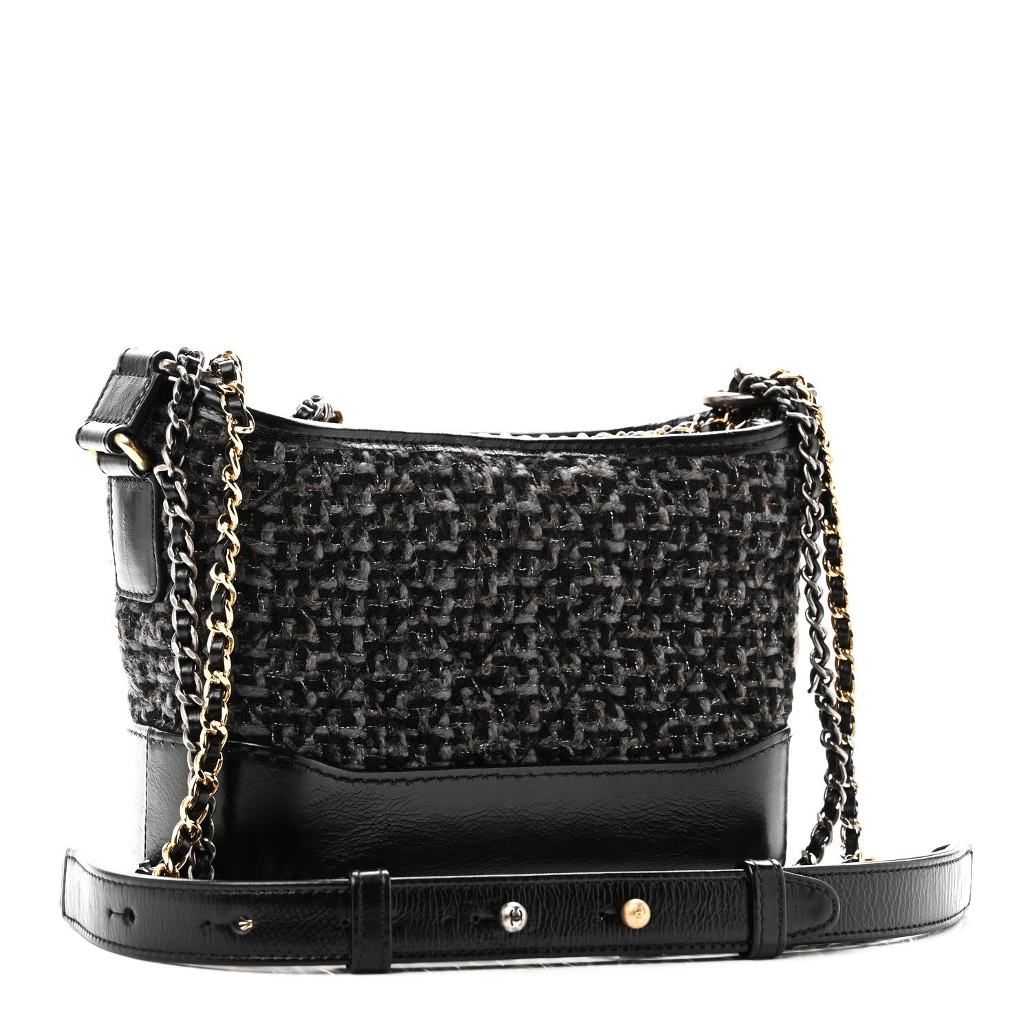 Tweed Calfskin Small Gabrielle Hobo Black