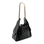 Shiny Crumpled Calfskin Quilted Small Chanel 25 Handbag Black
