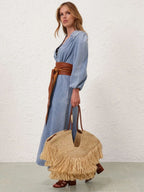 Natural Goldentime Medium Raffia Fringe Tote