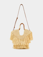Natural Goldentime Small Raffia Fringe Tote