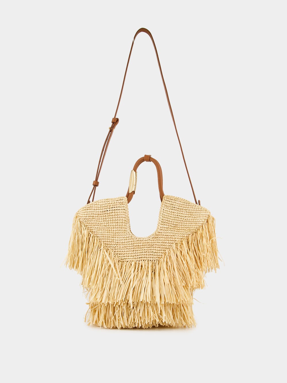 Natural Goldentime Small Raffia Fringe Tote