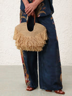 Natural Goldentime Small Raffia Fringe Tote