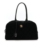Suede Calfskin Large Perfect Bowling Bag Black