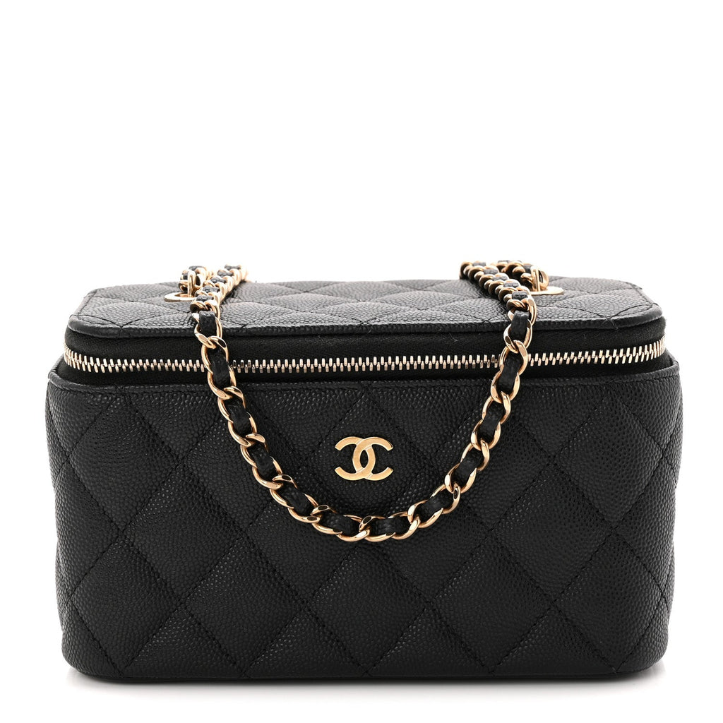 Caviar Quilted Small Vanity Case With Chain Black