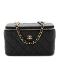Caviar Quilted Small Vanity Case With Chain Black