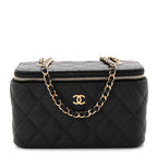 Caviar Quilted Small Vanity Case With Chain Black