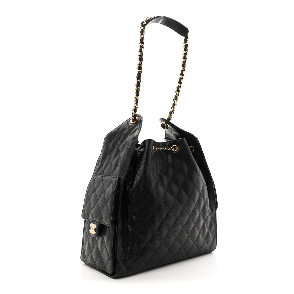 Caviar Quilted Medium Chanel 25 Handbag Black