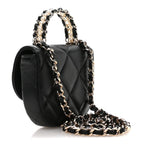 Lambskin Quilted Pearl Top Handle Clutch With Chain Black