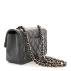 Lambskin Quilted Mini Rectangular Flap Dark Grey
