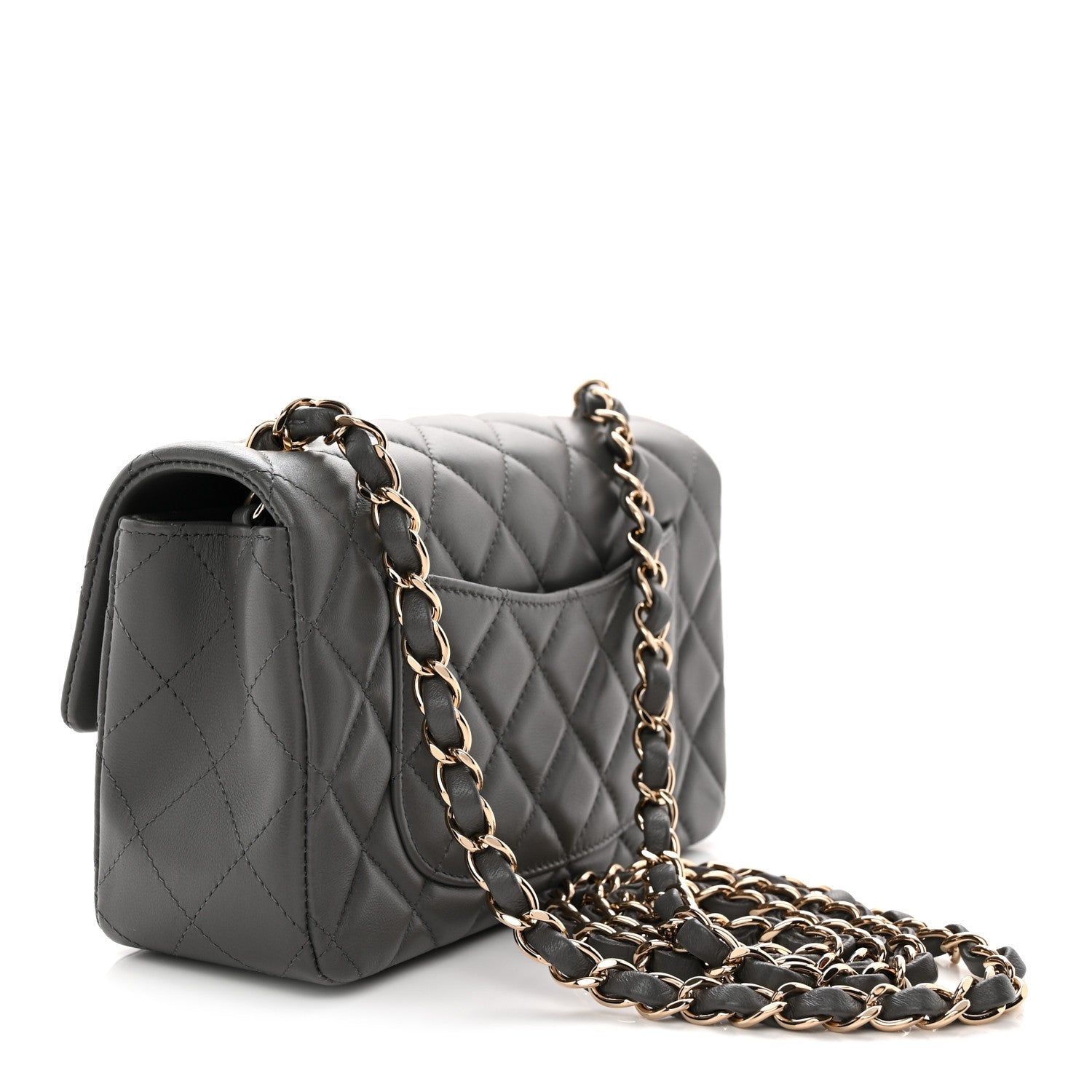 Lambskin Quilted Mini Rectangular Flap Dark Grey